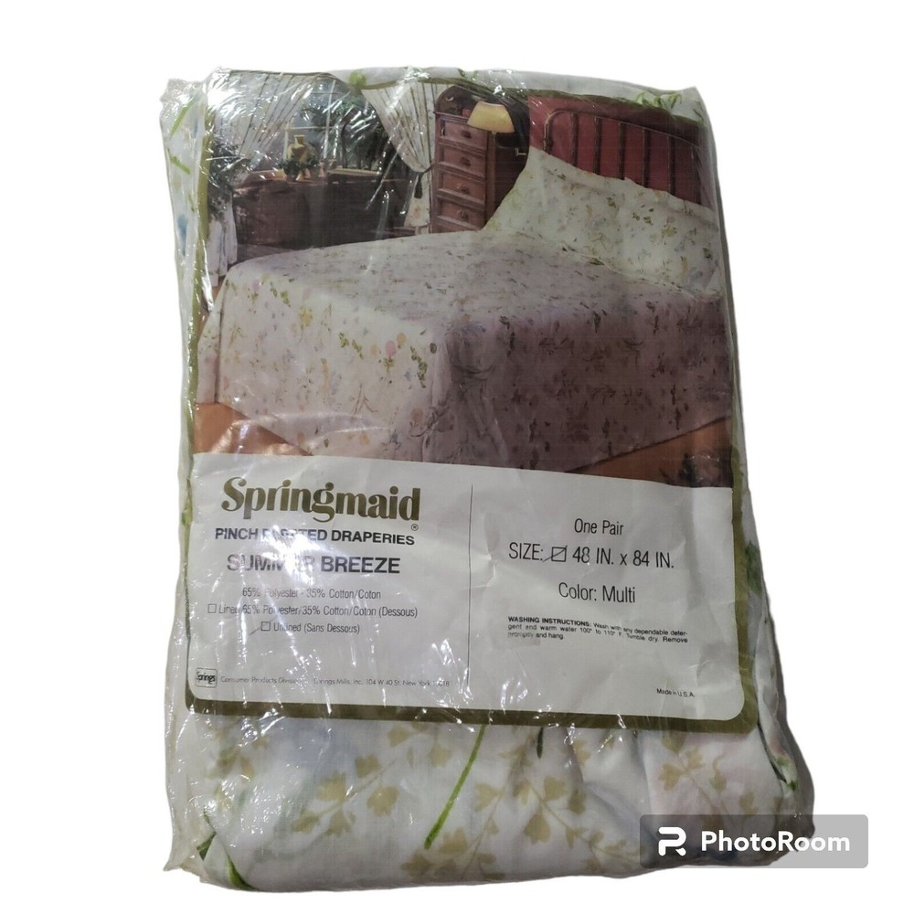 Vintage Springmaid Summer Breeze Pinch Pleated Curtains Drapery Panels NEW 48x84